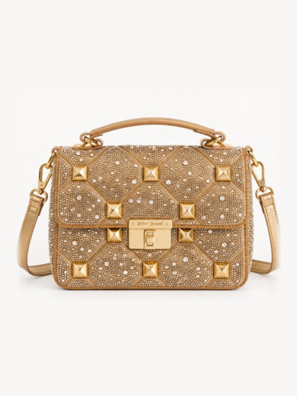 RARE Betsey Johnson "Studs and Stones" Gold Satchel Purse Bag